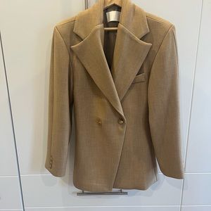 Tan/Beige Source Unknown Double Breasted Cinched Blazer